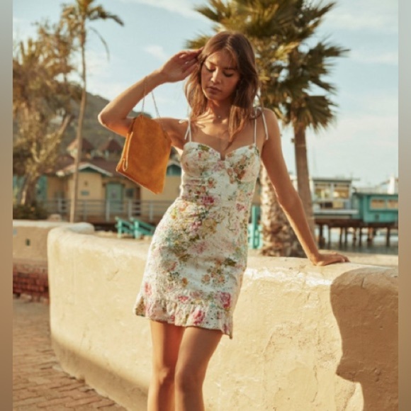 ASTR The Label Mireille Floral Eyelet Mini Dress White Multicolor Size M - Picture 2 of 11